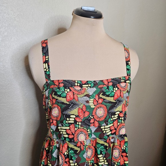 Natural Life Maxi Dress Mod Floral Print Tie Back Midi Orange Green Yellow Large - Picture 3 of 10